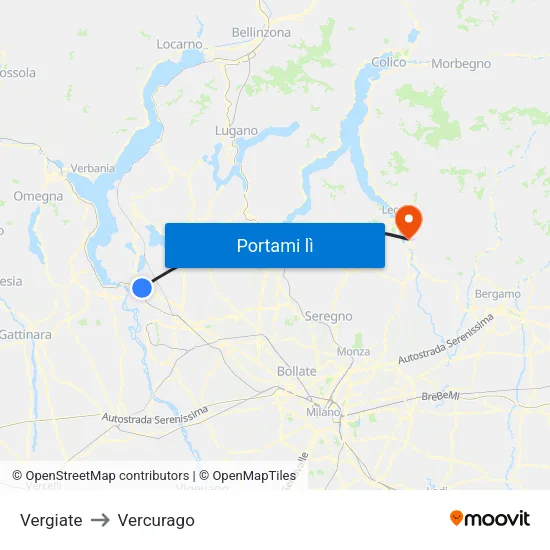Vergiate to Vercurago map