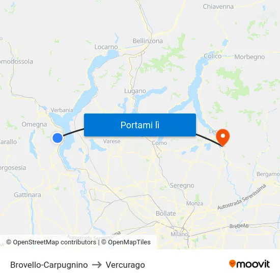 Brovello-Carpugnino to Vercurago map