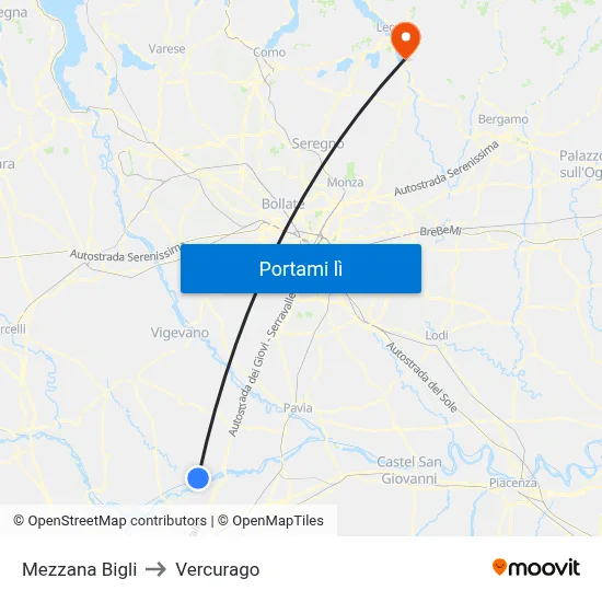 Mezzana Bigli to Vercurago map