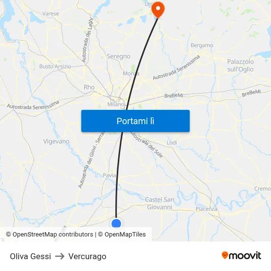 Oliva Gessi to Vercurago map