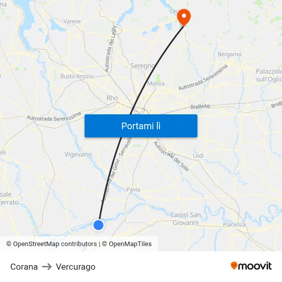 Corana to Vercurago map