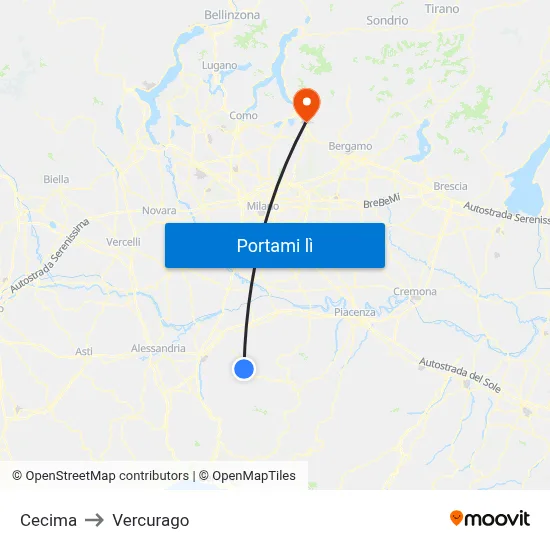 Cecima to Vercurago map