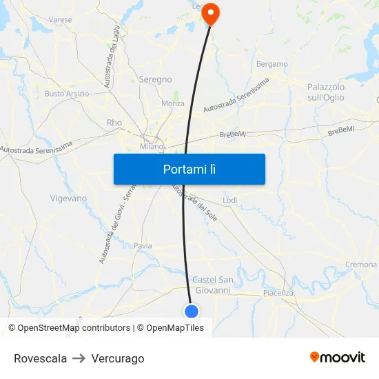 Rovescala to Vercurago map