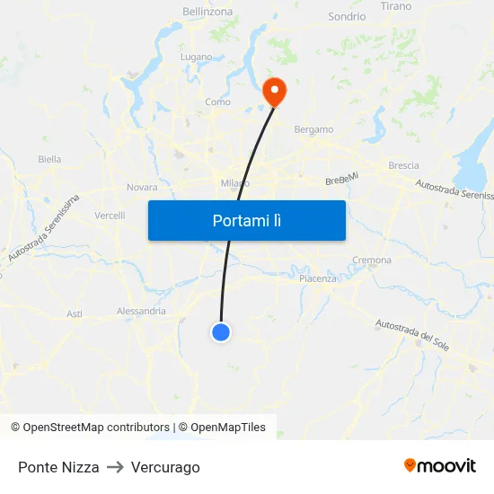 Ponte Nizza to Vercurago map