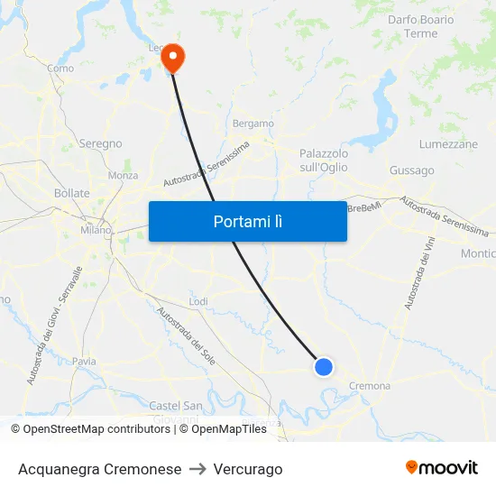 Acquanegra Cremonese to Vercurago map
