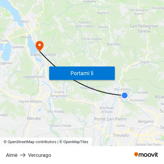 Almè to Vercurago map