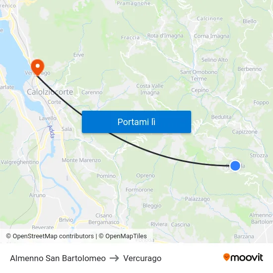 Almenno San Bartolomeo to Vercurago map