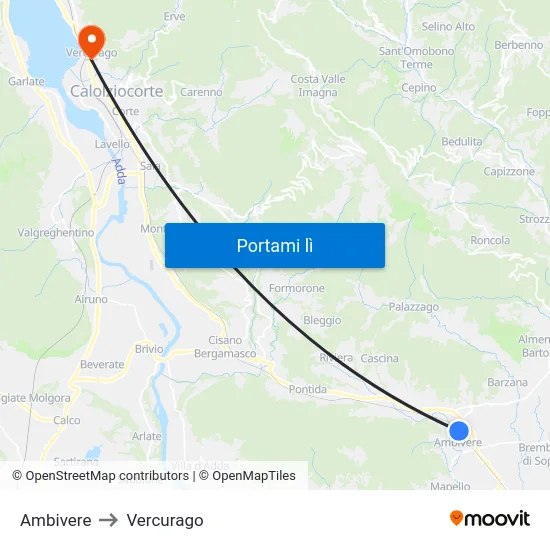 Ambivere to Vercurago map