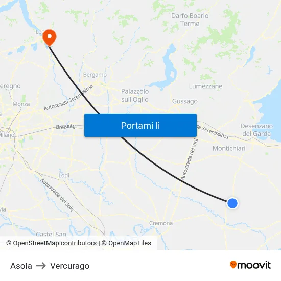 Asola to Vercurago map