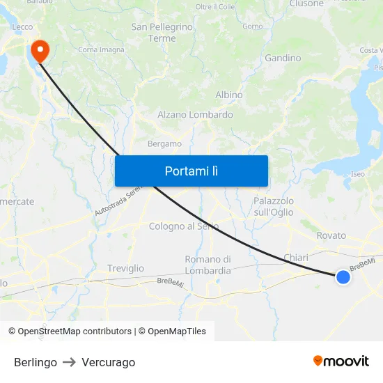 Berlingo to Vercurago map