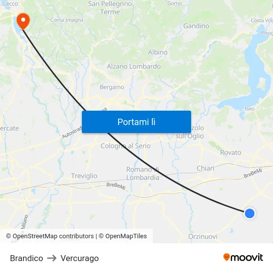 Brandico to Vercurago map