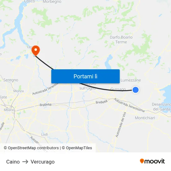 Caino to Vercurago map