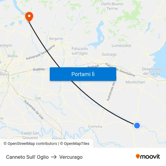 Canneto Sull' Oglio to Vercurago map