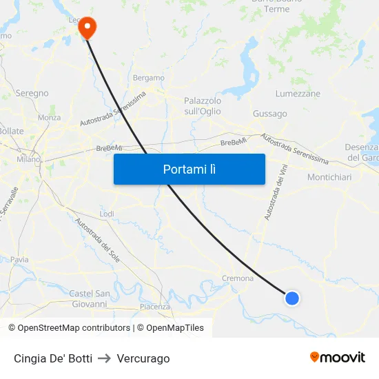 Cingia De' Botti to Vercurago map