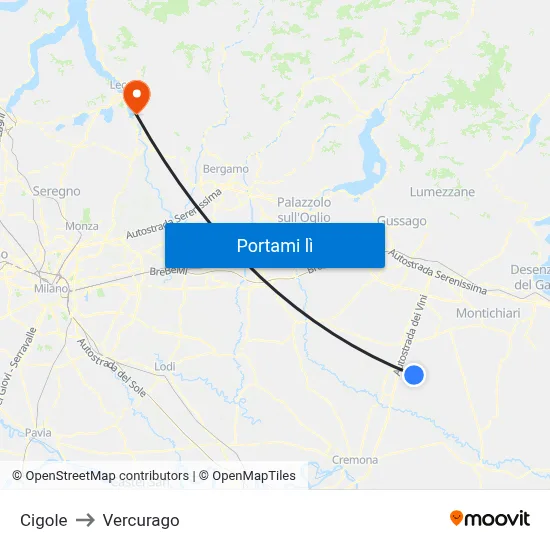 Cigole to Vercurago map