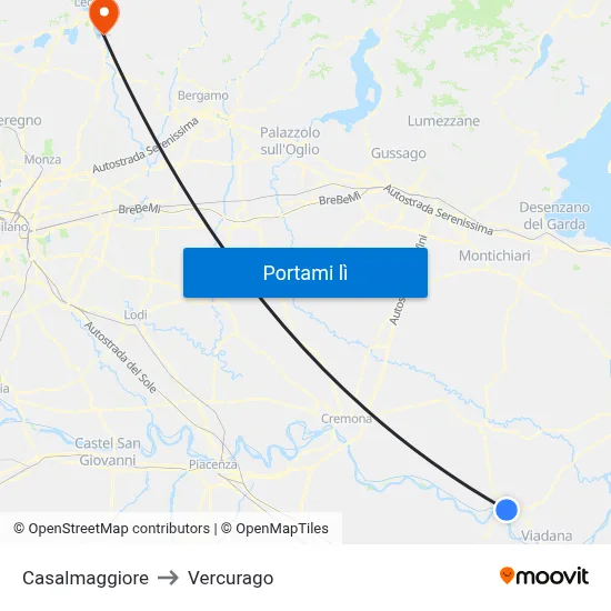 Casalmaggiore to Vercurago map