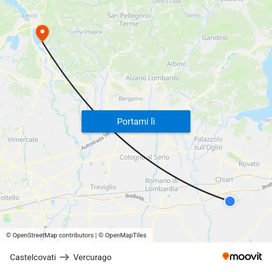 Castelcovati to Vercurago map