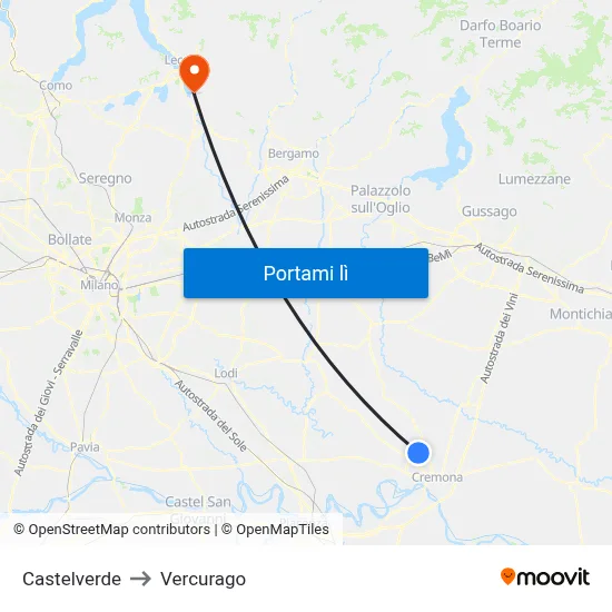 Castelverde to Vercurago map