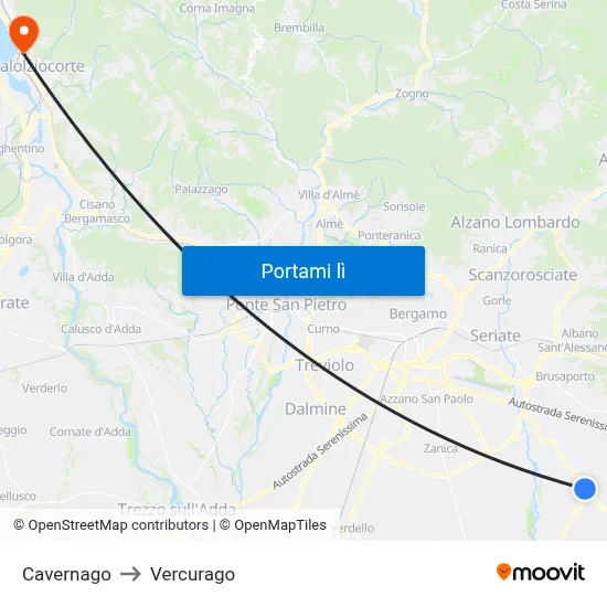 Cavernago to Vercurago map