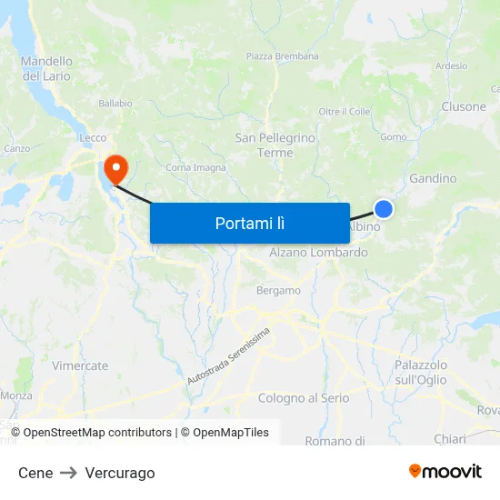 Cene to Vercurago map