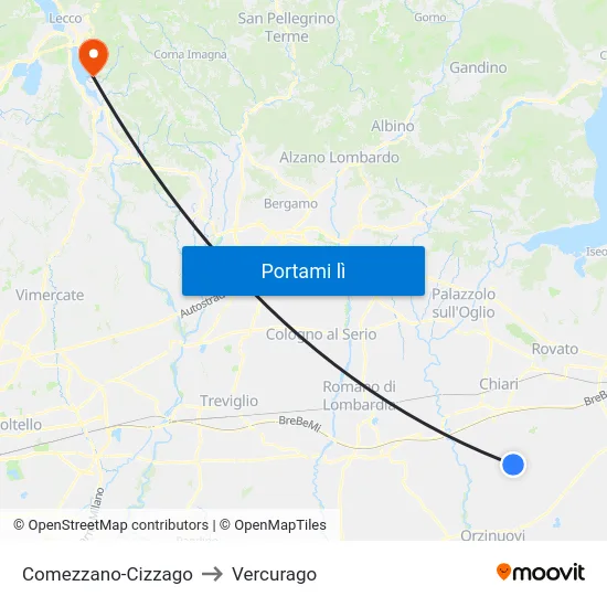 Comezzano-Cizzago to Vercurago map