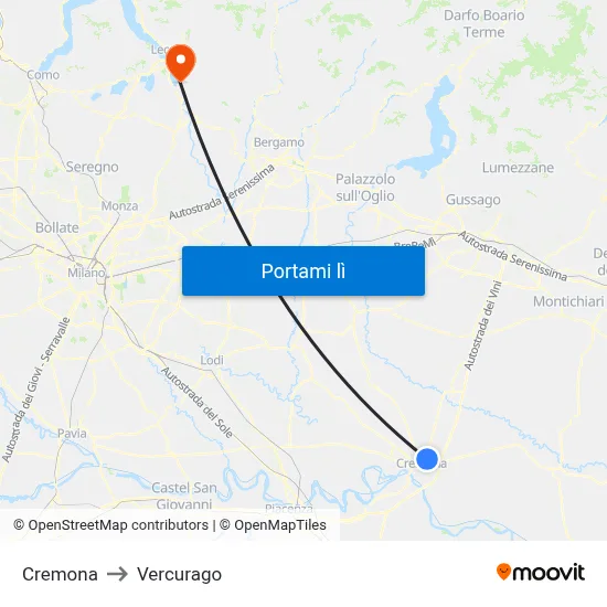 Cremona to Vercurago map
