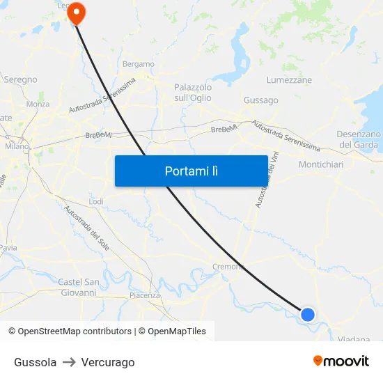 Gussola to Vercurago map
