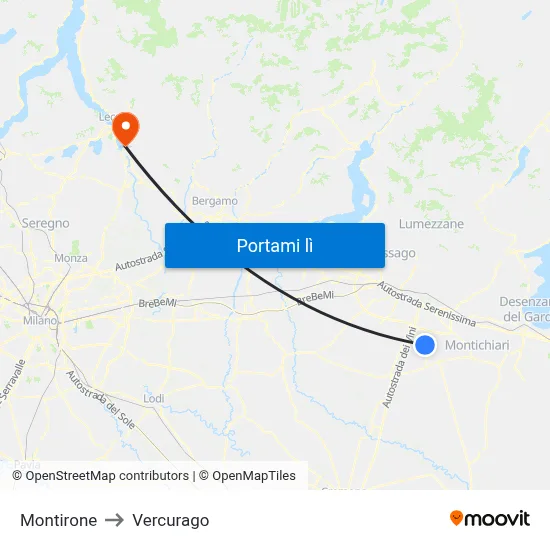 Montirone to Vercurago map