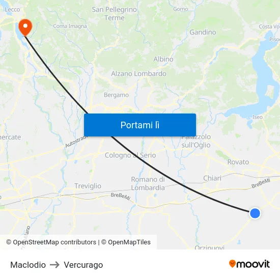 Maclodio to Vercurago map