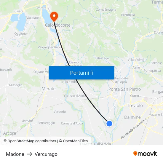 Madone to Vercurago map