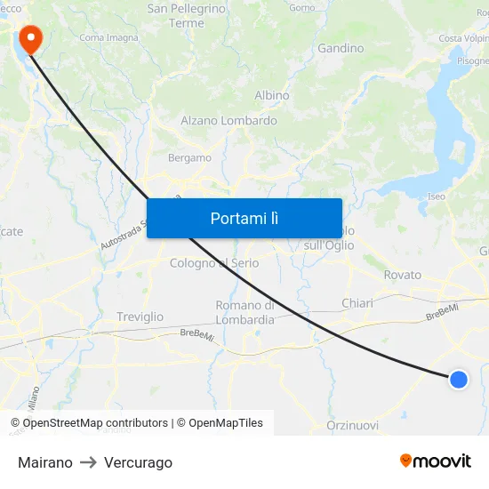 Mairano to Vercurago map