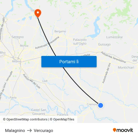 Malagnino to Vercurago map