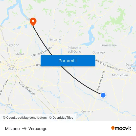 Milzano to Vercurago map