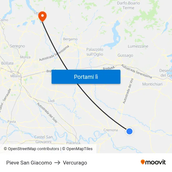 Pieve San Giacomo to Vercurago map