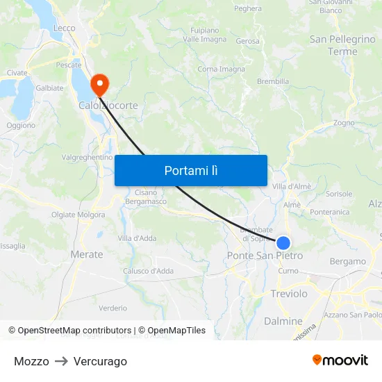 Mozzo to Vercurago map