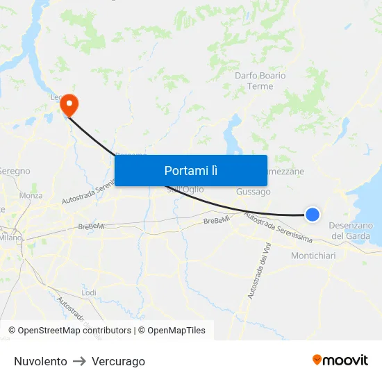 Nuvolento to Vercurago map