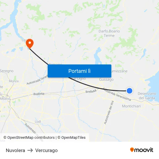 Nuvolera to Vercurago map