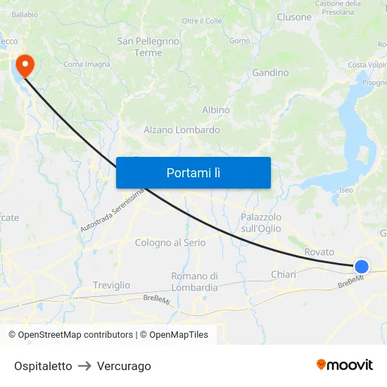 Ospitaletto to Vercurago map