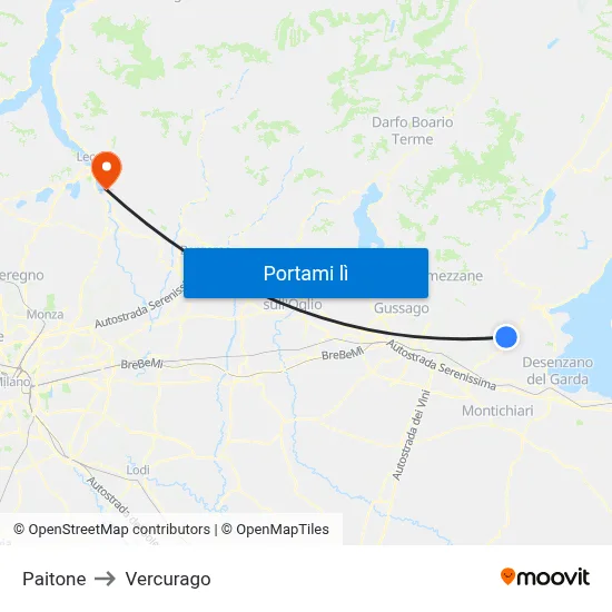 Paitone to Vercurago map