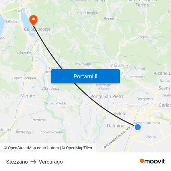 Stezzano to Vercurago map