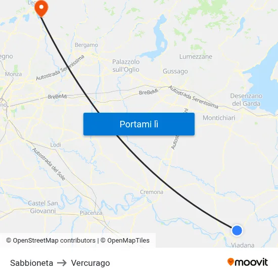 Sabbioneta to Vercurago map