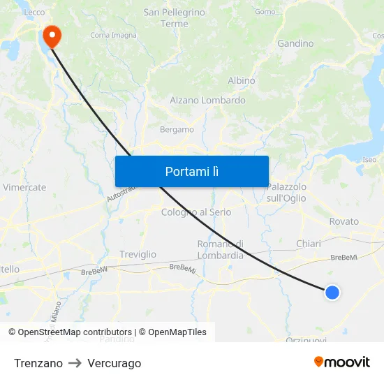 Trenzano to Vercurago map