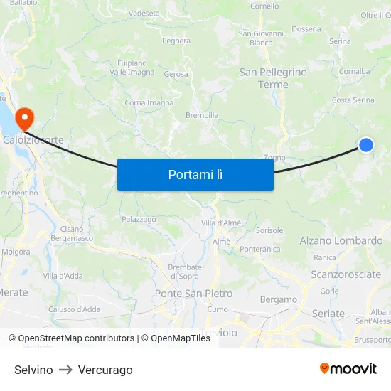 Selvino to Vercurago map