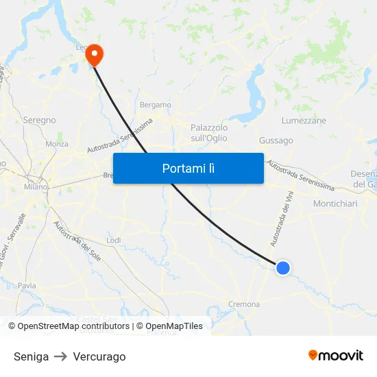 Seniga to Vercurago map