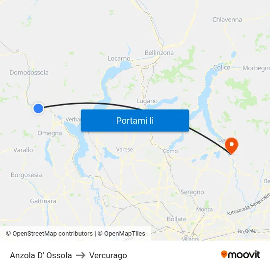 Anzola D' Ossola to Vercurago map
