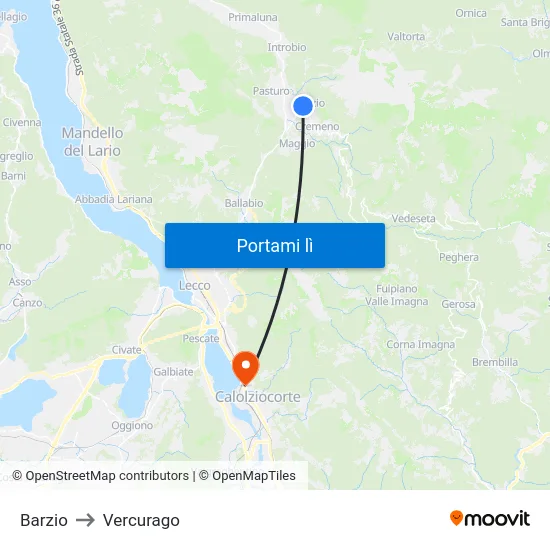 Barzio to Vercurago map