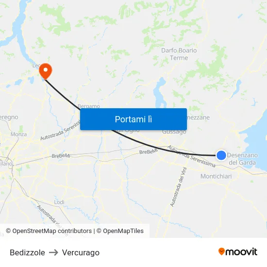 Bedizzole to Vercurago map
