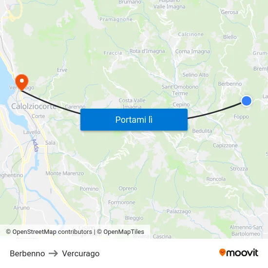 Berbenno to Vercurago map