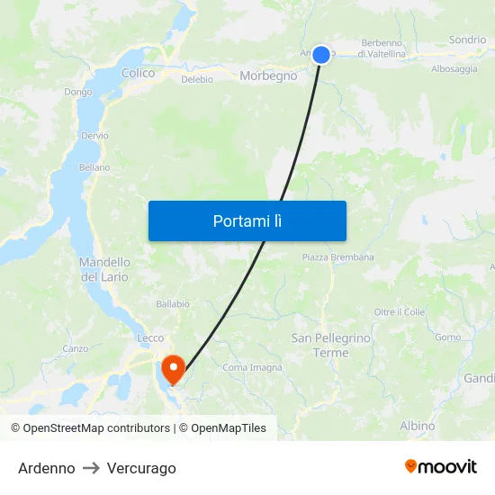 Ardenno to Vercurago map