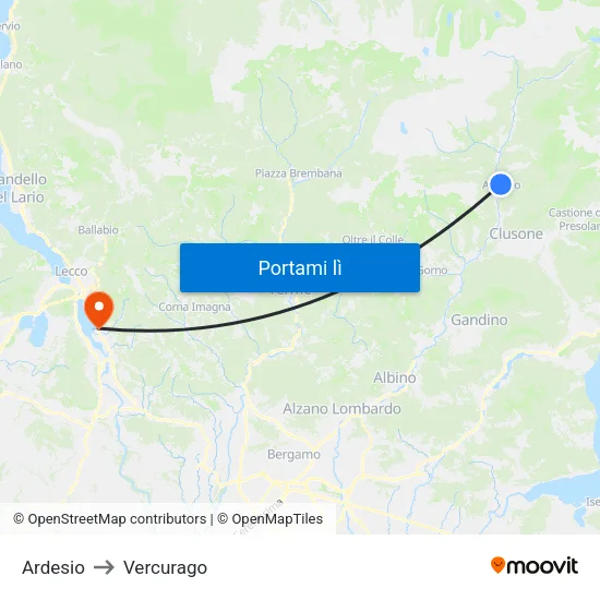 Ardesio to Vercurago map